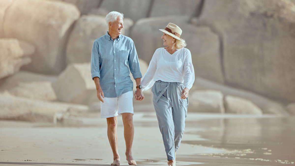 Active senior couple enjoying healthy aging lifestyle outdoors