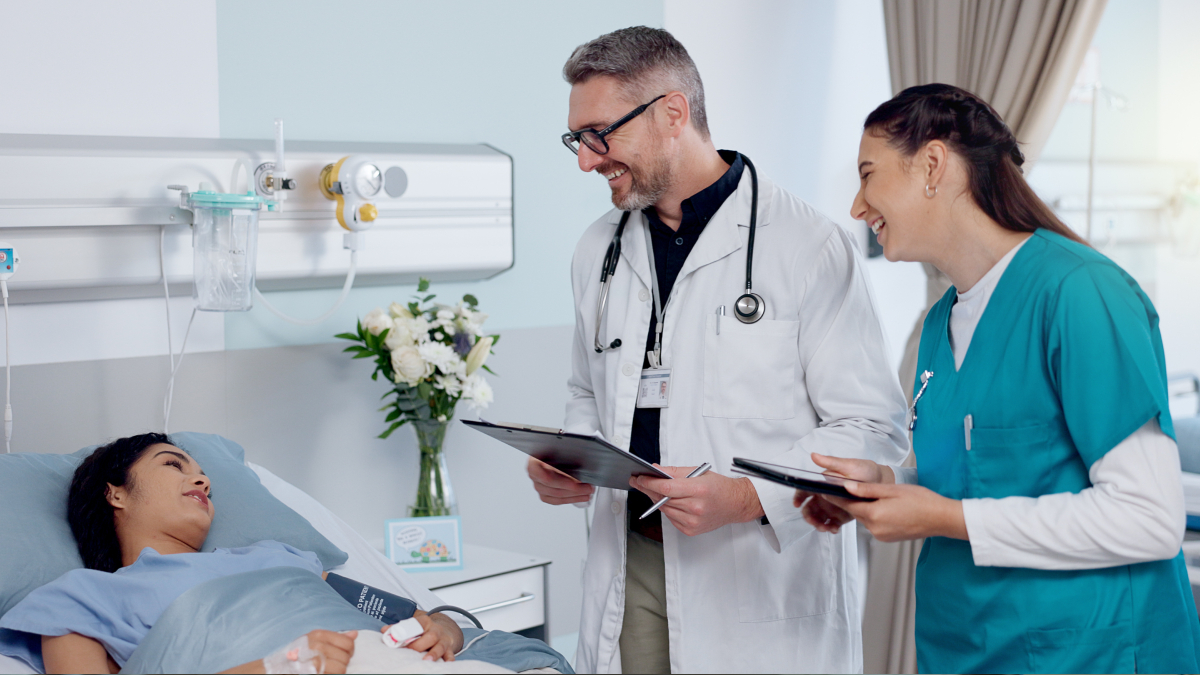Dedicated medical team providing compassionate care in a state-of-the-art Swiss hospital room designed for international patients